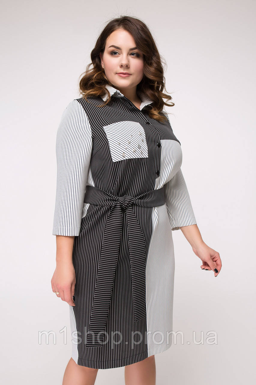 Лаконичное женское платье-рубашка в полоску больших размеров (Версилия lzn ) - фото 2 - id-p1134938815