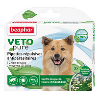БИО Капли от блох и клещей для собак весом 15-30 кг Beaphar Veto pure 3 шт/уп