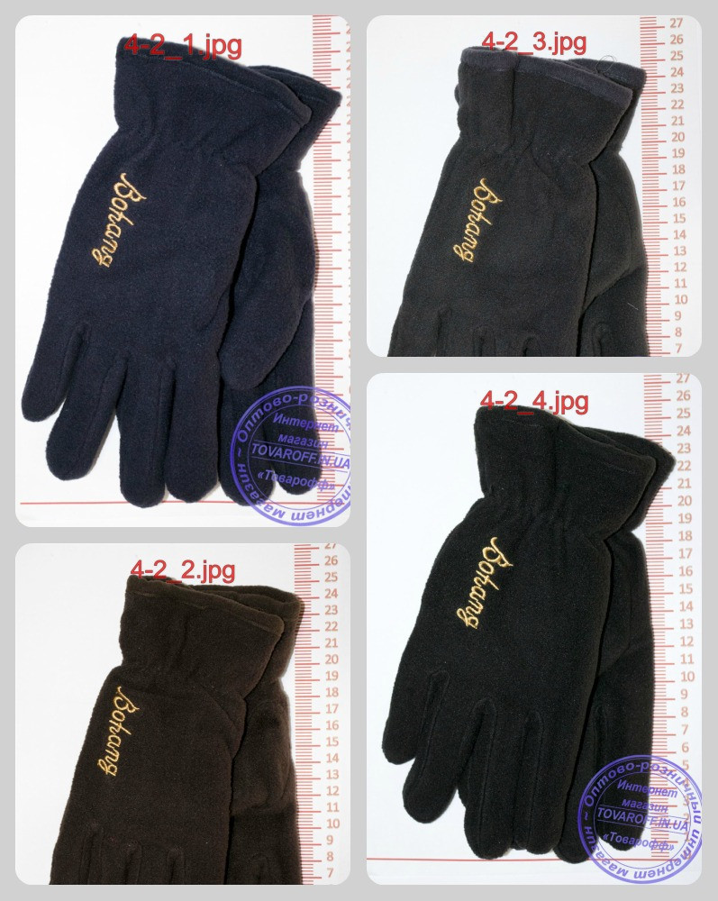 Оптом чоловічі флісові рукавички подвійні Чорні, сірі, коричневі, сині - 4-2