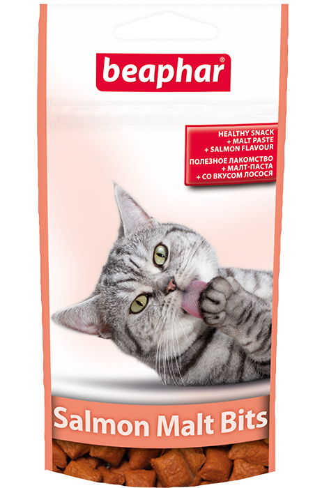 Подушечки для виведення шерсті з шлунку у котів Beaphar Salmon Malt Bits 35 г, фото 1