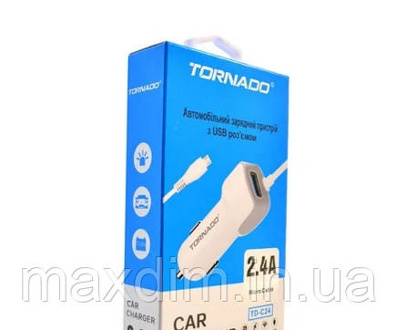 АЗУ Tornado TD-C24 2.4A micro cable white Автомобільна зарядка до телефону.