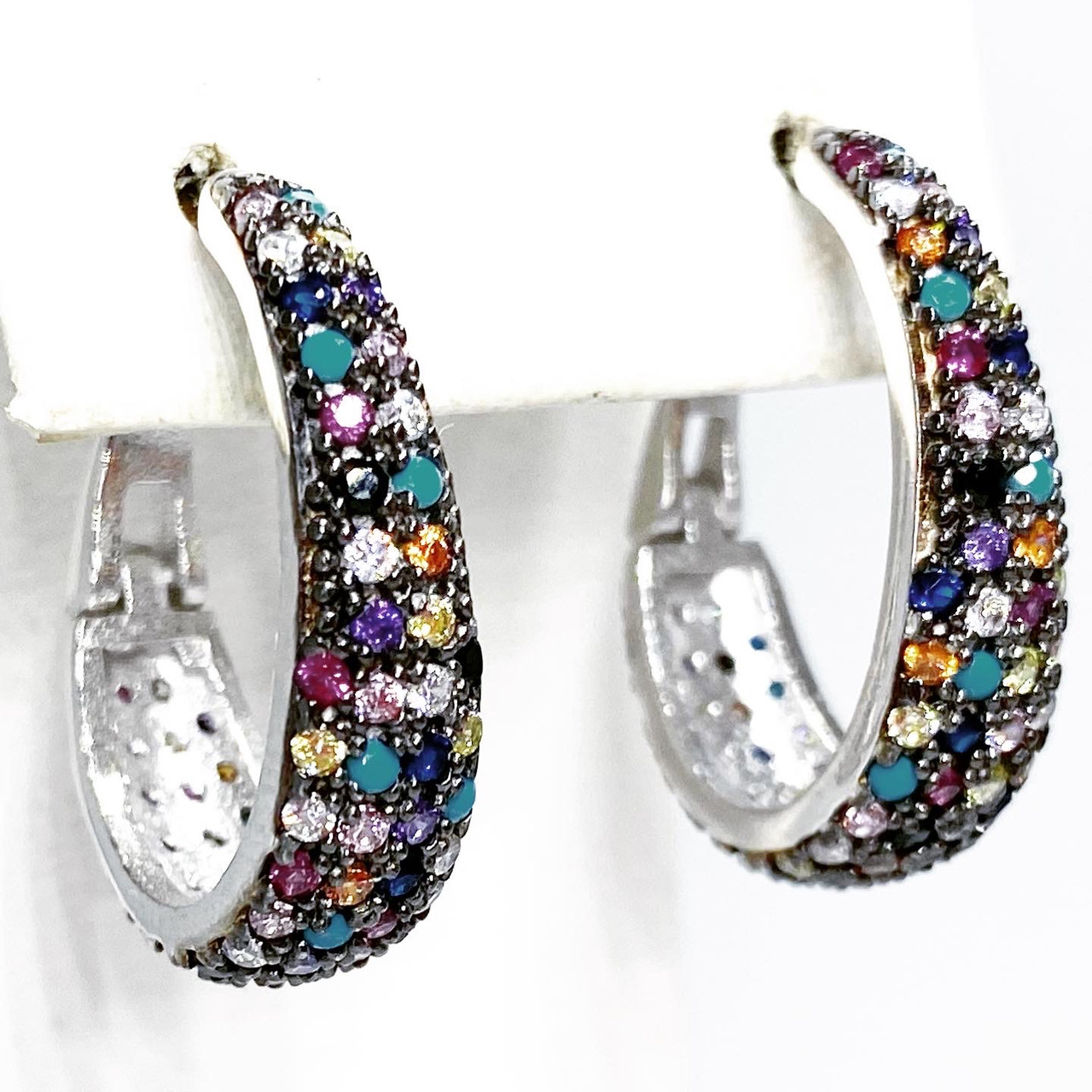 Класичні сережки зі срібла Beauty Bar англійська застібка з різнокольоровими каменями Swarovski, фото 1