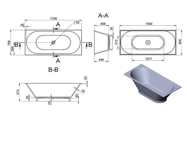 Матовая ванна отдельностоящая 1800х800 Fancy Marble Tasmania