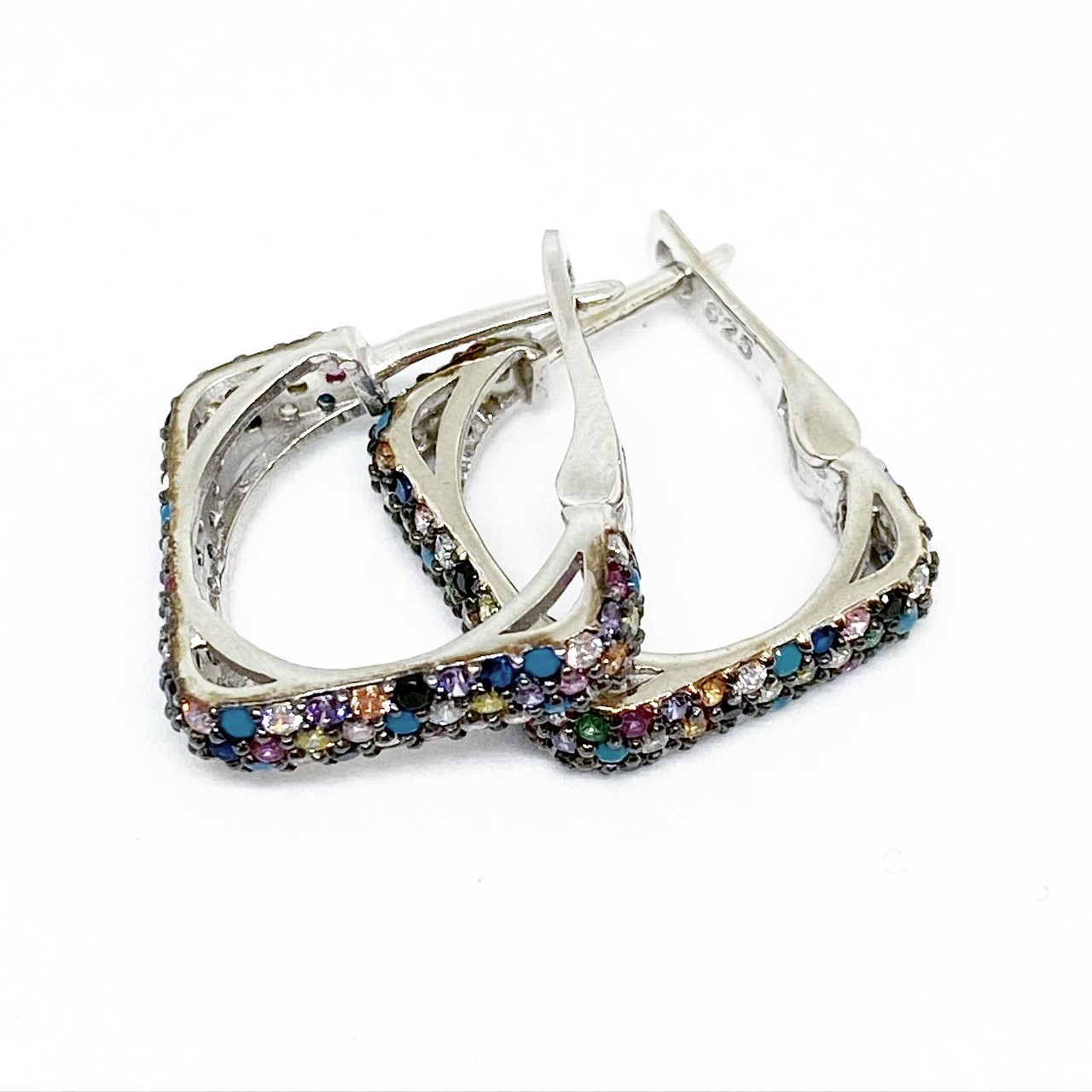 Сережки зі срібла Beauty Bar англійська застібка з різнокольоровими каменями Swarovski широкі