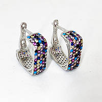 Сережки зі срібла Beauty Bar англійська застібка з різнобарвним камінням Swarovski квадрати широкі