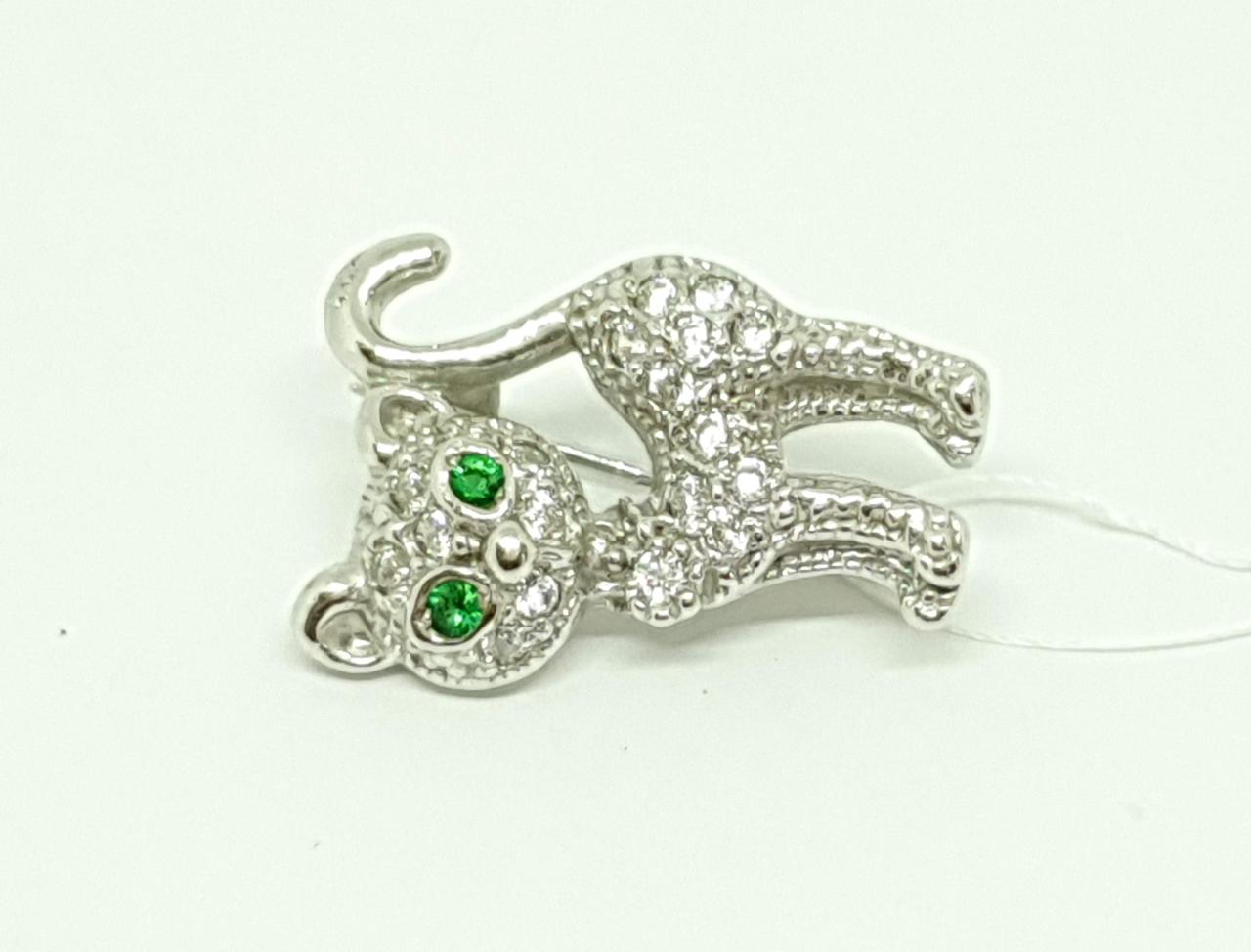 Срібна брошка Кішка з фіанітами. Артикул 9063Р