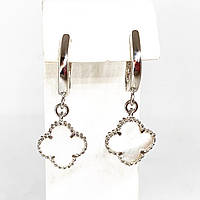 Сережки підвіски англійська застібка з срібла 925 Beauty Bar c перлами у стилі ван кліф