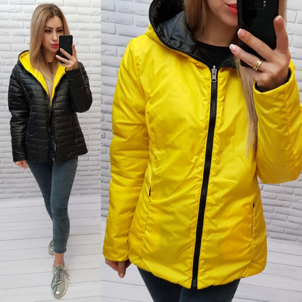 Двостороння коротка куртка великих розмірів весна — осінь, 2в1 жовтий/чорний, арт 185