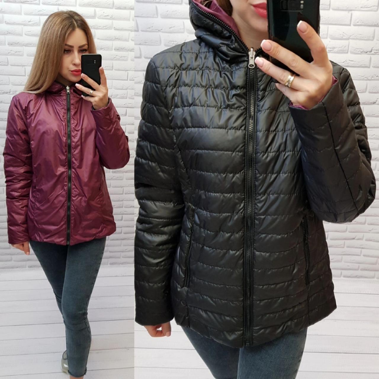 Двостороння коротка куртка великих розмірів весна-осінь, 2в1 марсала/чорний, арт 185, фото 1