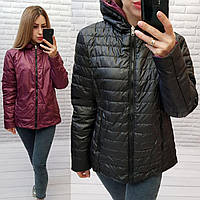 Двусторонняя короткая куртка больших размеров весна-осень, 2в1 марсала/черный, арт 185