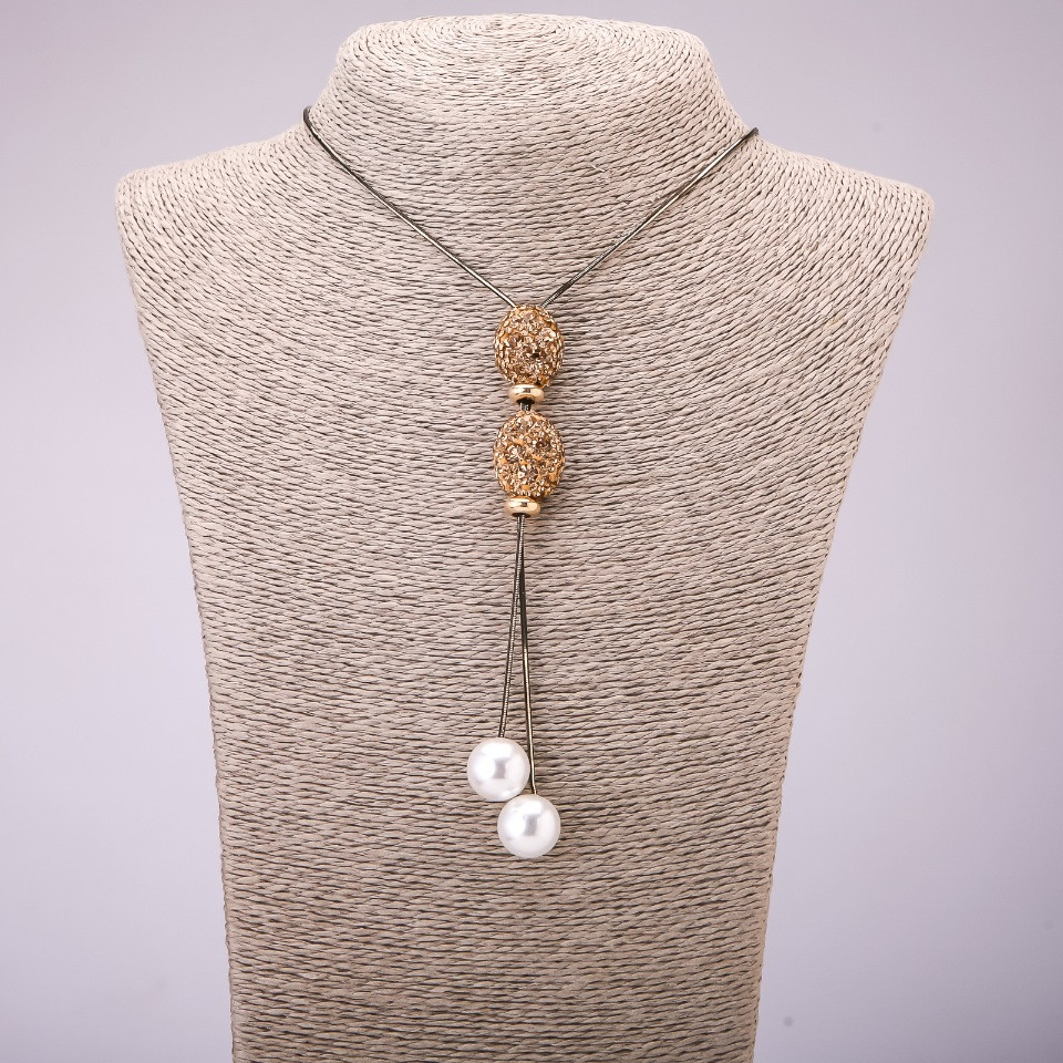 Підвіска-галстук з жовтими стразами на довгому ланцюжку метал "чорне золото" d-16х48мм L-70см, фото 1