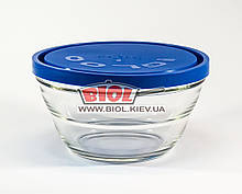 Посуд скляний 1,2 л круглий з синьою пластиковою кришкою "Lambada" Borgonovo (Італія)