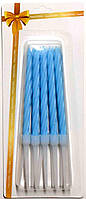 Свічки для торта. Колір: Блакитний. Розмір: 8см. В упак: 10шт. з підставками.