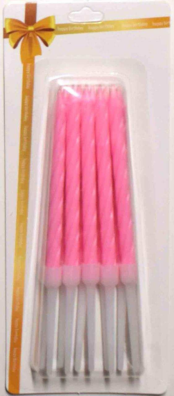Свічки для торта. Колір: Рожевий. Розмір: 8см. В упак: 10шт. з підставками.