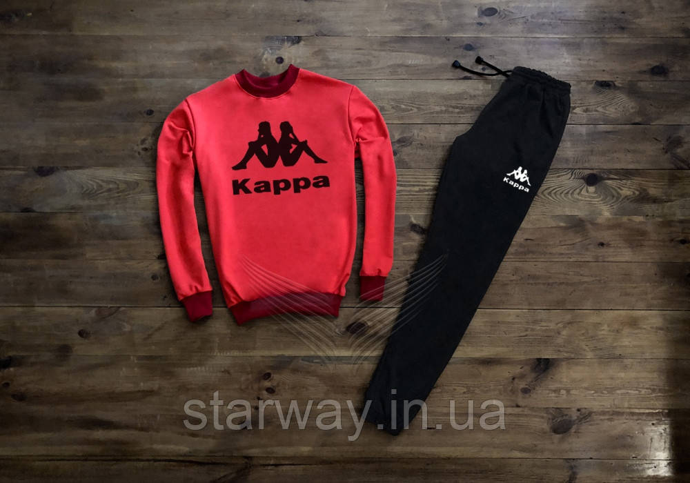 Спортивний трикотажний костюм kappa червоний верх чорний низ