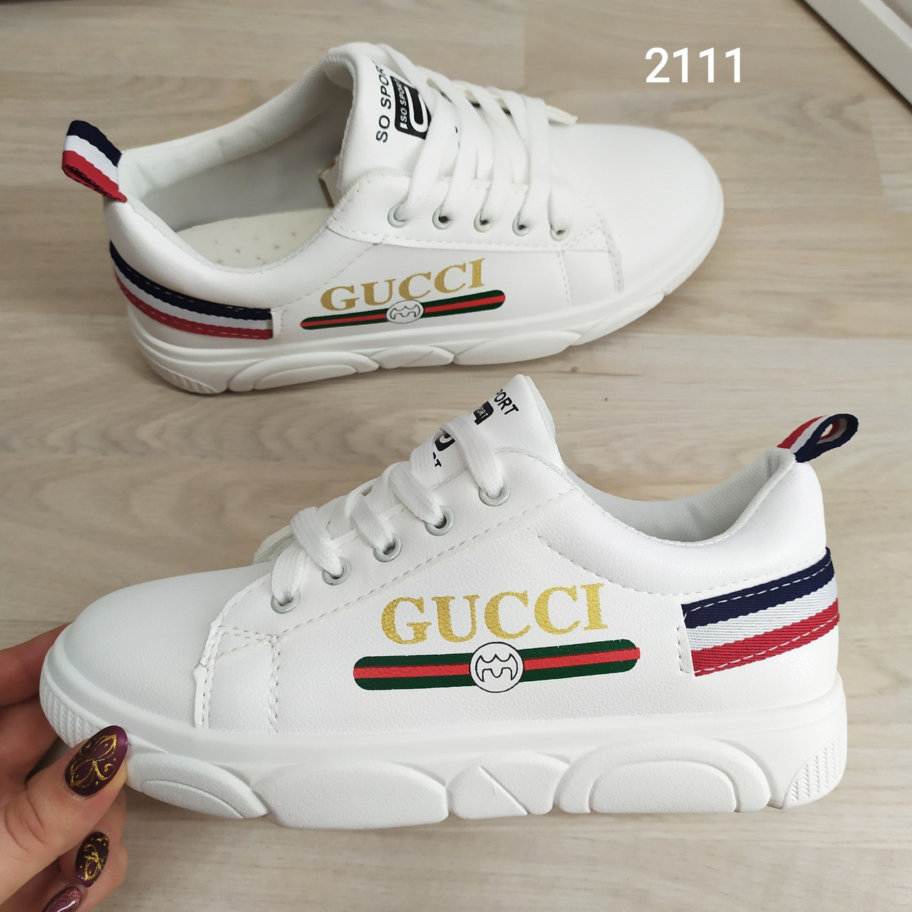 Жіночі кеди — сліпони білі в стилі Gucci молодіжні