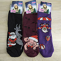 Женские носки махровые с новогодней тематикой, набор 3 шт