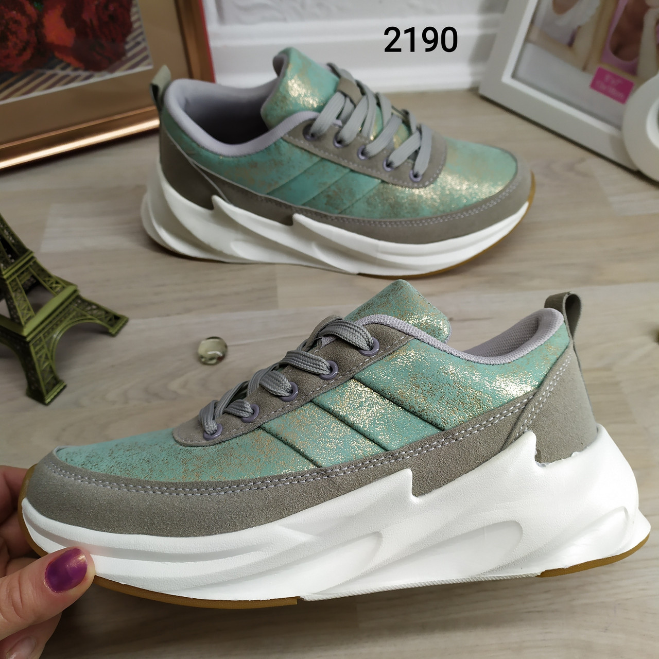 Супер модні жіночі кросівки в стилі Акули бірюзового кольору, фото 1