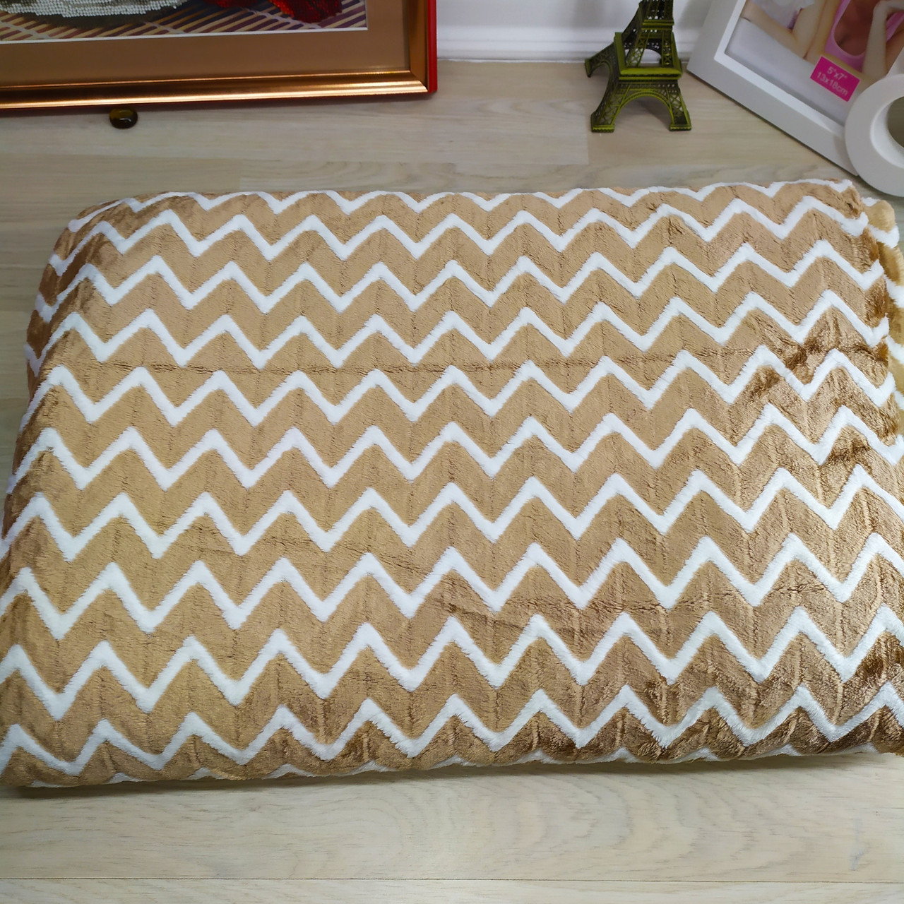 Велюрове покривало зигзаг пісочний розмір 200*210 см, фото 1