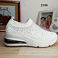 Жіночі білі текстильні кросівки зі стразами на високій підошві, 41 р., фото 4