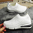 Жіночі білі текстильні кросівки зі стразами на високій підошві, 41 р., фото 5