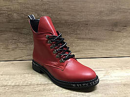 Модні демісезонні черевики з натуральної шкіри червоні Vikttorio 39