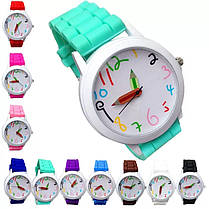 Барвистий жіночий годинник зі стрілками-олівцями силіконовий ремінець, фото 2