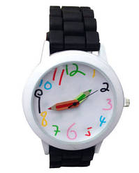 Барвисті жіночі годинники зі стрілками-олівцями силіконовий ремінець Чорний