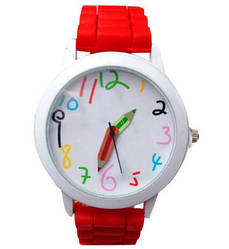 Барвисті жіночі годинники зі стрілками-олівцями силіконовий ремінець Червоний