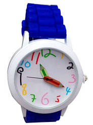 Барвисті жіночі годинники зі стрілками-олівцями силіконовий ремінець Синій