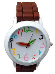 Барвисті жіночі годинники зі стрілками-олівцями силіконовий ремінець Коричневий