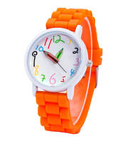 Барвисті жіночі годинники зі стрілками-олівцями силіконовий ремінець помаранчевий