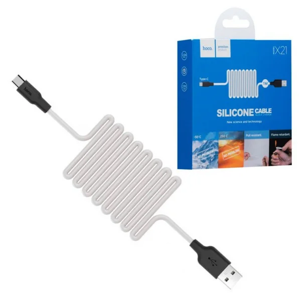 Кабель Hoco X21 Silicone Quick Charge 3.0 A Type C White (1 m)