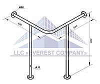 Поручень для мойки угловой стена-пол, Ø 32мм - 600х600х800мм, модель PM-04