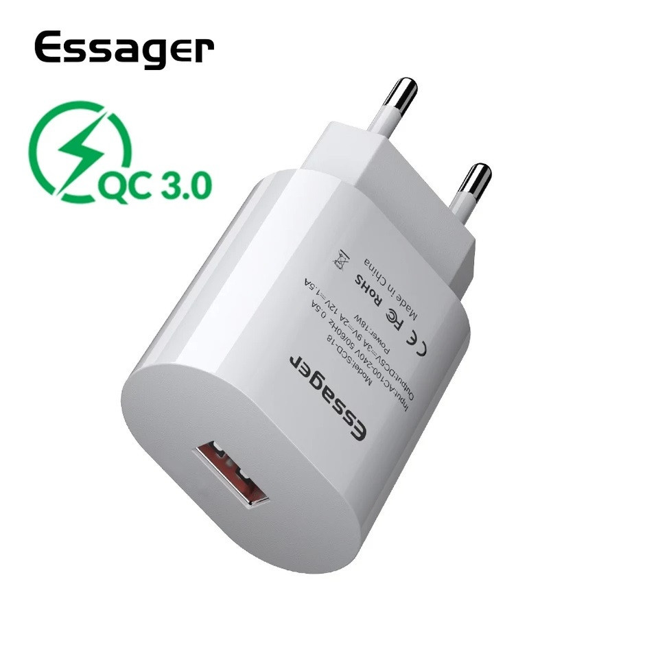 Універсальний зарядний пристрій Essager SCD-18 White 18 вт Quick Charge 3.0 Швидке заряджання 3A