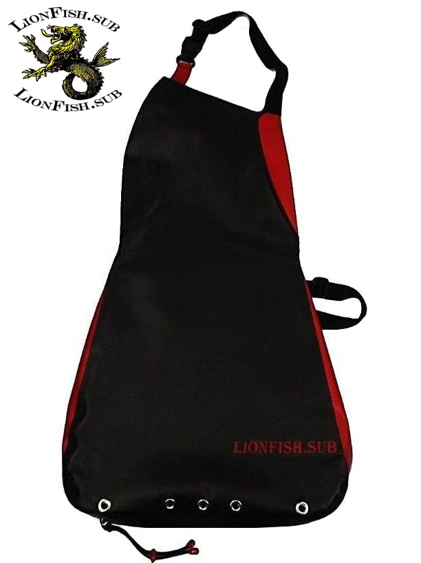 Сумка для Раков и Рыбы LionFish.sub. Нагрудная Питомза из ПВХ материала. Удобный фартук для сбора и хранения подводных находок и добытой рыбы. Бальшая, карман слева.