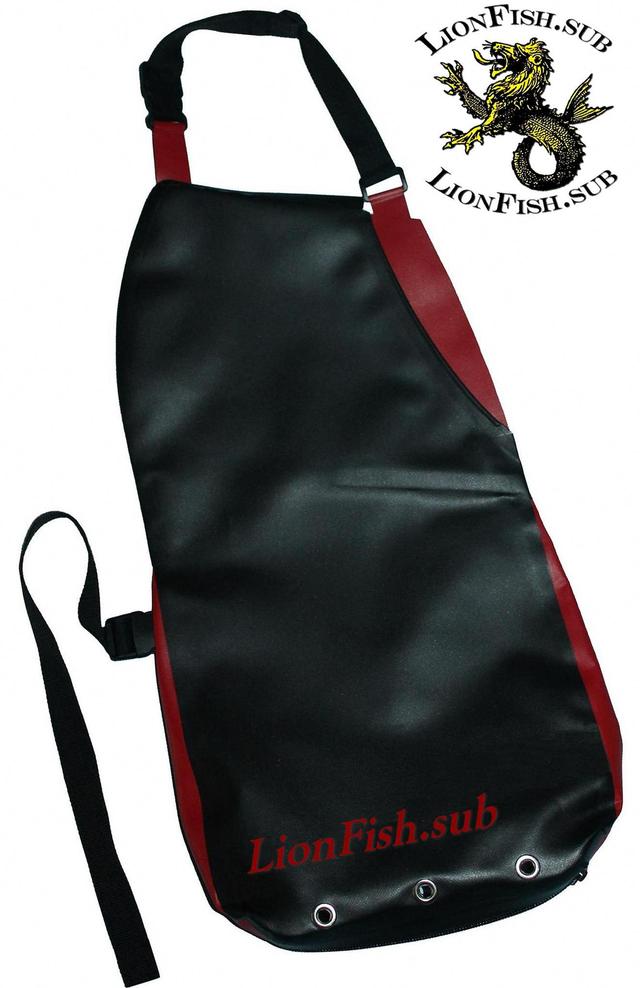 Сумка для Раков и Рыбы LionFish.sub. Нагрудная Питомза из ПВХ материала. Удобный фартук для сбора и хранения подводных находок и добытой рыбы. Бальшая, карман слева.