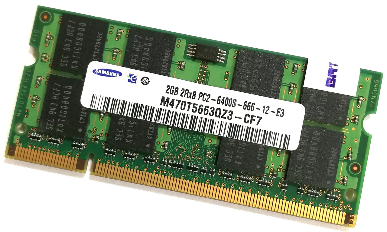 Оперативна пам'ять для ноутбука Samsung SODIMM DDR2 2Gb 800MHz 6400s CL6 (M470T5663QZ3-CF7) Б/В