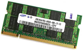 Оперативна пам'ять для ноутбука Samsung SODIMM DDR2 2Gb 800MHz 6400s CL6 (M470T5663QZ3-CF7) Б/В