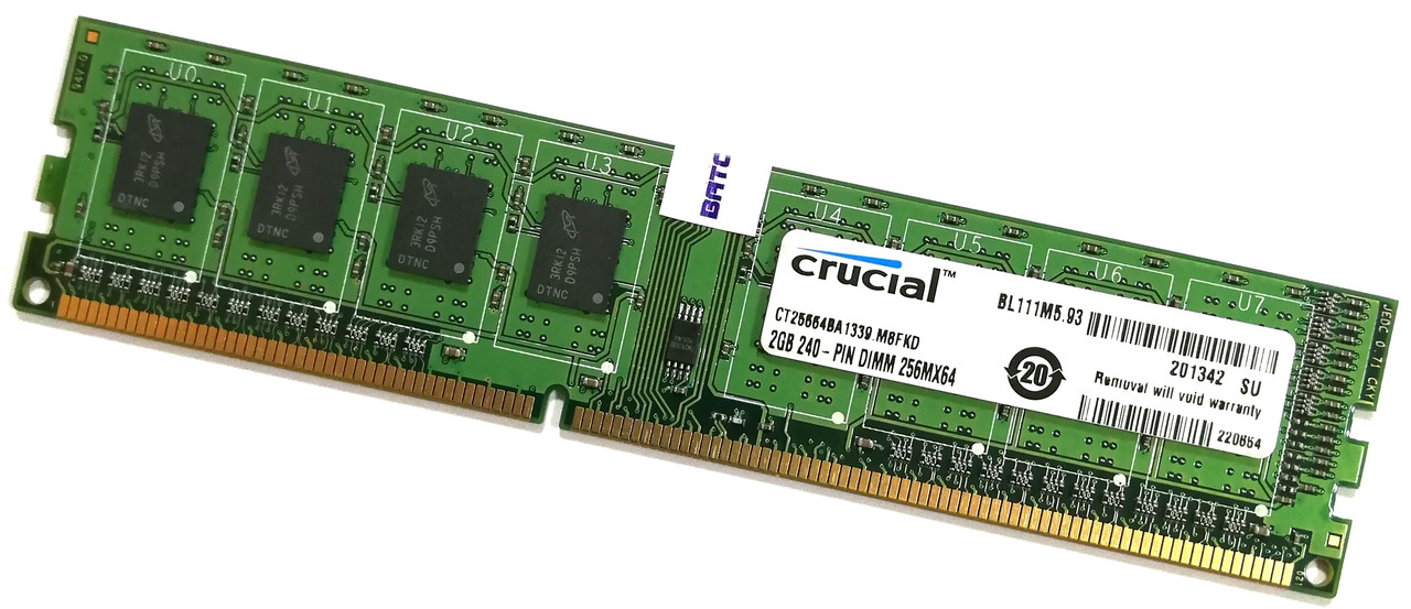Оперативная память Crucial DDR3 2Gb 1333MHz PC3-10600U CL9 2R8 (CT25664BA1339.M8FKD) Б/У