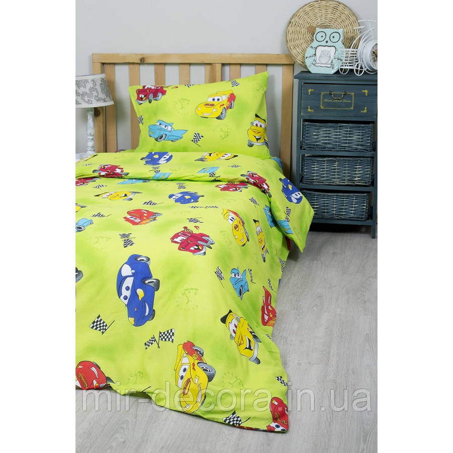 Постільна білизна для підлітків Lotus Young — Cars 95 зелений ранфорс, фото 1