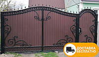 Ворота кованые, из профнастила, код: Р-0122