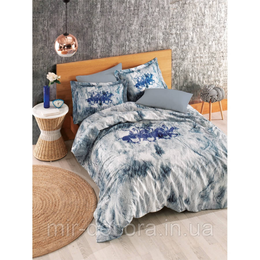 Постільна білизна Beverly Hills Polo Club ранфорс — BHPC 018 Blue євро, фото 1