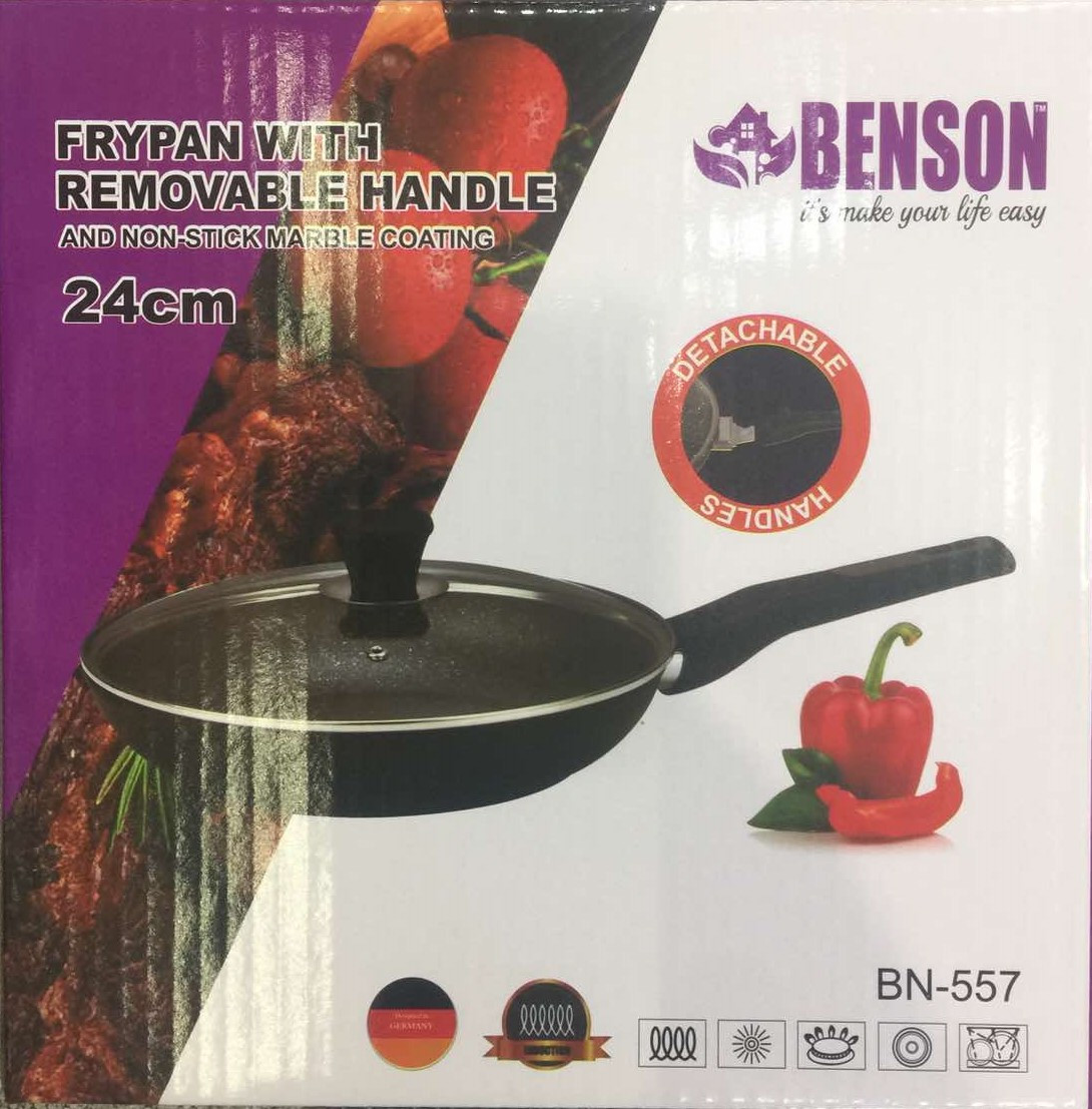 Сковорода з кришкою Benson BN-557 з мармуровим покриттям 24 см