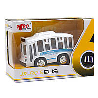 Игрушка детская - Автобус 1:36, инерционный, музыкальный, 7,5x5x4 см, белый, металл (A872784MK-W-1)