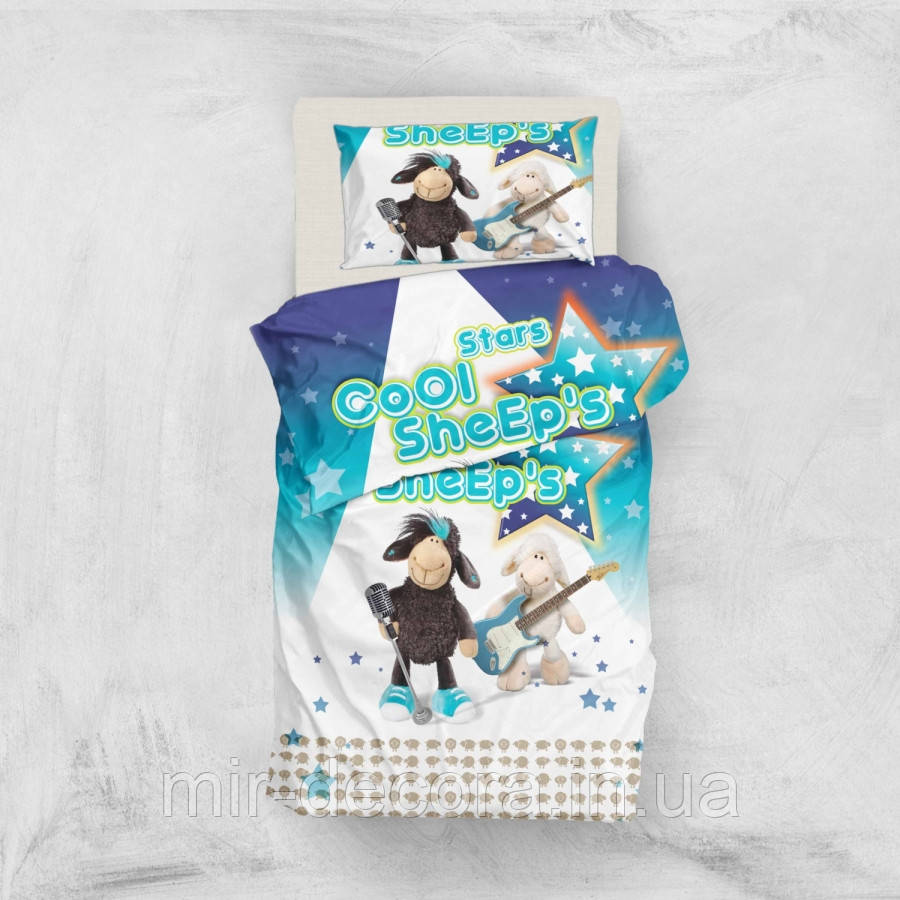 Постільна білизна Eponj Home 3D Micro Satin — Sheeps Mavi підліткове , фото 1