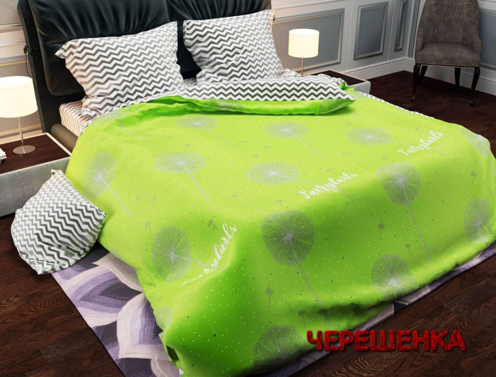 Тканина для постільної білизни Бязь "Gold" Lux GL1279 (A+B) - (50м+50м) салатова з кульбабами