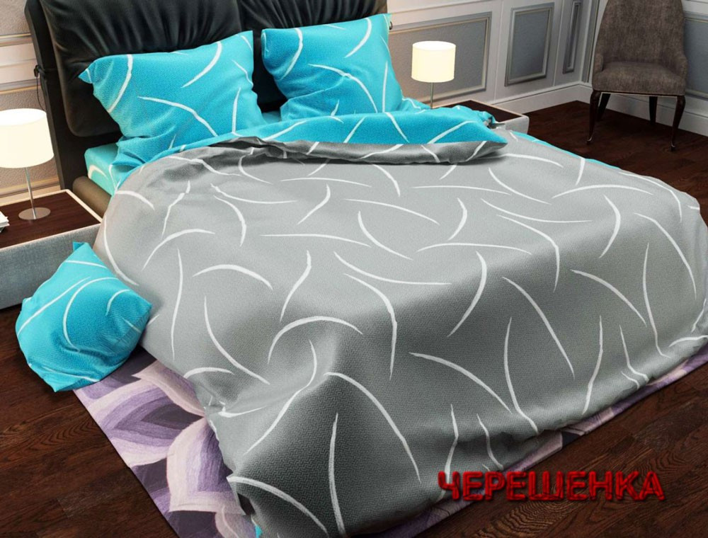 Тканина для постільної білизни Бязь "Gold" Lux GL1285 (A+B) - (50м+50м) сіро-блакитна із абстрактним принтом