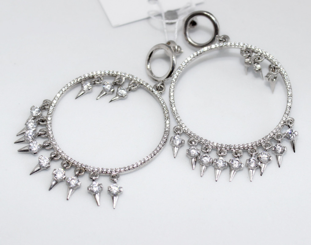 Срібні круглі сережки - підвіски жіночі "Аїша" Красиві сережки з цирконом срібло 925 проби