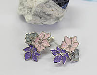 Сережки с фиолетовой эмалью Поляна цветов